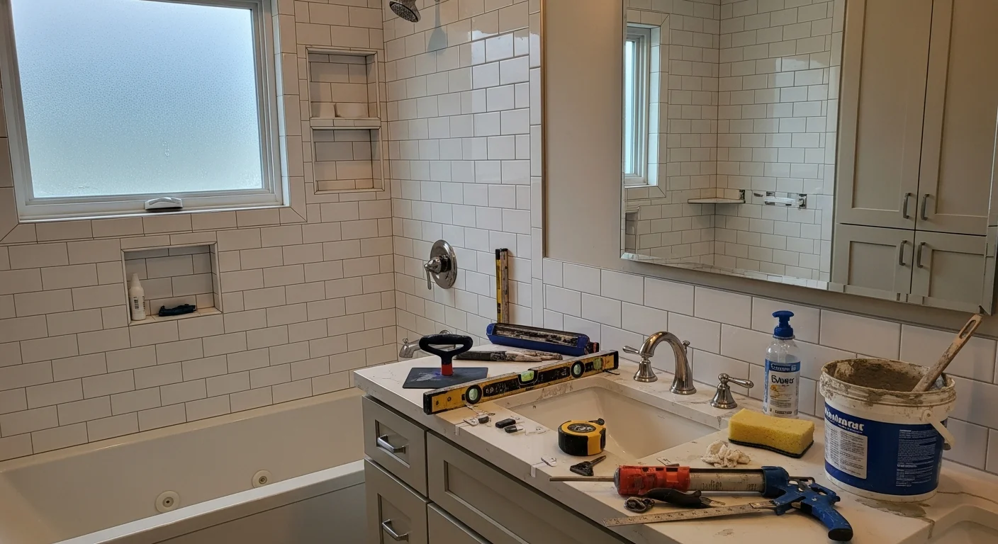Modern kitchen with custom cabinets and countertops in Holbrook home